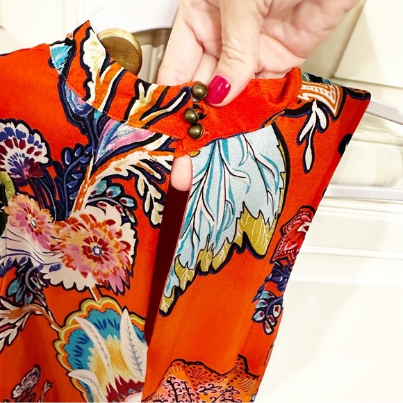 Anthropologie Maeve Larkhill Mockneck Women Orange Floral Sleeveless Swing Dress - Picture 10 of 13